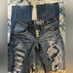 SO Distressed Low Rise flared jeans
